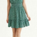 Cottagecore tradwife high waisted ruffle leaf dot summer dress Green Photo 0