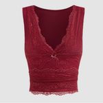 Cider  Women's Size S Lace Tank Top Burgundy Red Plunge Neck‎ Y2K Euro Crop Photo 1