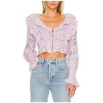 Free People NWT  Avery Cardigan Orchid Dust Cropped Ruffle Knit‎ Hook & Eye Large Photo 2