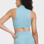 JoyLab NWT  Women’s High Neck Zip-Up Sports Bra Striped Light Aqua Blue Photo 1