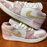 Nike  Pink and White Sneakers with Gold Accents Photo 0