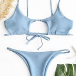 Zaful Baby Blue Ribbed Bikini Set Photo 0