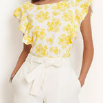 Ann Taylor Citrus Blossom Ruffle Sleeve Shell Floral Yellow Womens Top Size L Photo 0