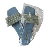 Women’s Blue Pearl Wedding Sandals Size 40 US 9/9.5 Beaded Strap Slip Photo 2