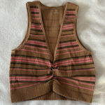 Aerie Womens Size Medium Pink Brown Stripe Ribbed Tank Top Cropped Activewear Photo 0