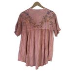 VICI Embroidered Crinkle Babydoll Top Womens M Pink Floral Peasant Cottagecore Photo 4