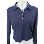 NEW J.Crew Women's Blue Featherweight Cashmere Long Sleeve Crop Polo Shirt Top L Size L Photo 0