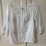 Old Navy  Peasant 100% Cotton White Ruffled Tie Front Blouse‎ Crochet Size Large Photo 7