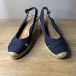 Ralph Lauren Lauren Hadley Blue Canvas Espadrille Wedge Slingback Sandals 8.5 Photo 4