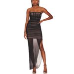 Nookie  Black Mesh Ruched Maxi Dress XS Bustier Slimming Bodycon Designer $380 Photo 3