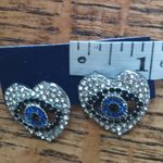 Pair of Evil Eye Heart Shaped Rhinestone Stud Earrings in Silvertone Nwt Blue Photo 4