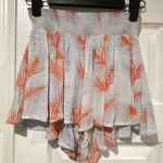 Hollister Forever 21 Size L Tropical Smocked Elastic Waist Blue Coral Flowy Shorts Photo 0