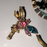 Flawed Vintage CZ Rhinestone Ceramic Cameo Starburst Bird Brooches Gold Photo 4