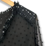 ZARA | XS | Black Swiss Dot V-Neck Chiffon Top Sheer Sleeves with Tweed Trim Photo 3