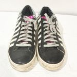 P448  Size 37/7.5 Black White Striped Low Top Sneakers Photo 1