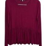Hooked Up Maroon Ribbed Long Sleeve Peplum Top Large Red Photo 0