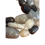 Vintage Chunky 3 Stand Resin Bead Necklace Black White Gray Statement Adj 18.5" Photo 1