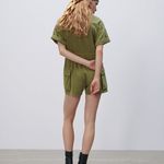 ZARA NEW DENIM JUMPSUIT WITH POCKETS KHAKI WOMENS SIZE XL V NECK FLAP Photo 1