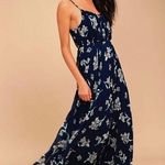 Lulus Lulu’s Memorable Night Navy Blue Floral Print Maxi Dress Sz.XS Photo 0