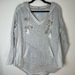 Dress Barn Sunday | Oatmeal V-Neck Hooded Sweatshirt With Floral Embroidery | XL Photo 0