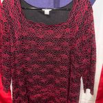 cj banks Women’s  Red Lace Over Black 3/4 sleeve stretch pullover blouse 1X Photo 0
