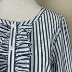 Draper James  Top Womens Small Blue Striped 3/4 Bell Sleeve Cotton Ruffle Relaxed Photo 2