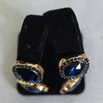 Statement Gold and Navy Blue Cushion Gem Collar Necklace and Earrings Set Photo 10