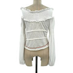 PITUSA Agata Smocked Crop Top In White Long Sleeves Size Petite / XS Photo 6