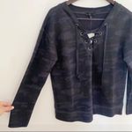 Sanctuary Blue Camo Lightweight Sweatshirt Lace up Neck Pullover Size Small New Photo 5