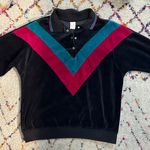 Jantzen Vintage 80s Retro Velour Chevron Snap Crewneck - Grey/Teal/Magenta - S Photo 5