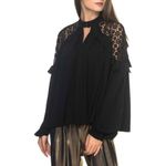 Free People Little Bit Of Love Crochet Lace Ruffle Keyhole Blouse Black Size XS Photo 6