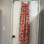 American Eagle Halter Wide leg Floral Jumpsuit Coral Orange Red Resort Smocked Photo 3