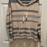 Altar'd State Striped Baja Hoodie Tassel Fringe Boho Cotton Sweater Large Cream Photo 0
