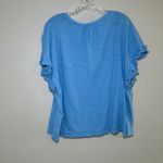 Anthropologie Pilcro Blue V Neck Ruffle Sleeve Cotton T Shirt Top Women's Size L Photo 6
