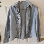 Newport News Jeanology Denim Jacket Cardigan Ruffled Button Up Women Size Medium Blue Photo 1
