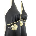 Vintage 70s De Weese Swim Dress Halter Mod Maxi Black Gold Rhinestone Size 9/10 Photo 3