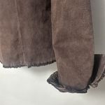 New Directions Jacket Womens Medium Brown Suede Leather Ruffle Design Career Photo 4