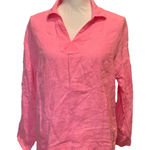 C&C California C & C California Top XS Hot Pink 100% Linen Long Sleeve‎ With Collar V-Neck Photo 0