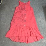 CRISTINA VERGANI Linen Tiered Sleeveless Button Front Midi Dress Salmon Medium Pink Photo 1