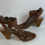 Vince Camuto Women's Sandals Size 8.5M Tan Gladiator "Evel" Leather cone Heel Photo 0