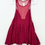 Free People Women Rasberry Red Mesh Illusion Peplum Blouse Size Medium Photo 1