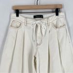 LIONESS Slouchy White Twill Pleated Drawcord Waist Wide-Leg Pants Size S Photo 3