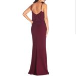 Dress the Population Gracelyn Blouson Jersey Maxi Gown Thigh High Slit Burgundy Photo 4