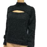 Sweet & Sinful Black Eyelash Knit Keyhole Front Mock Neck Sweater Womens Large Photo 3