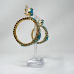 Shourouk  Tina Turquoise Stone Crystal Jewel Gold Plated Hoop Statement Earrings Photo 2