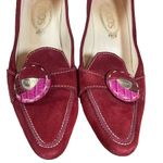 Tod's  Red Suede Buckle Front Rivet Detail Retro Kitten Heel Shoes Women Sz 37.5 Photo 9