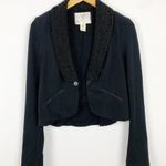 Free People  Black Tuxedo Lace Lapel Cropped Boho Blazer Size Small Photo 15