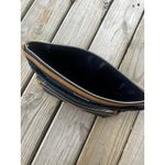 Joan & David  Navy Blue And Tan Woven Cosmetic Bag‎ Makeup Toiletries Photo 4