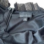 Zenobia Black Sheer Long Sleeve Ruched  Midi Dress with Flounce Hem and Zip Back Photo 3