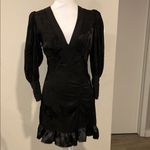 Love Shack Fancy  Black Jacquard Puff Sleeve Mini Dress XS Satin Ruffle Hem NWT Photo 2